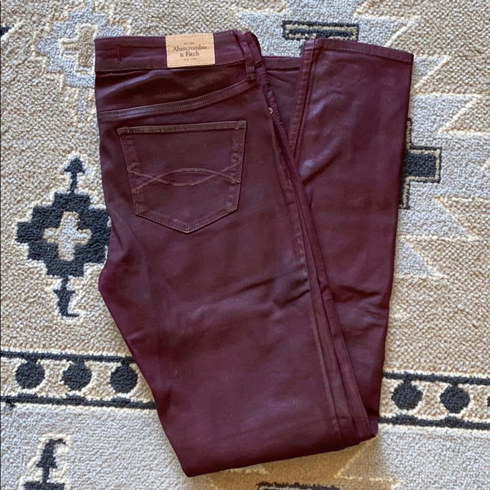 Abercrombie & Fitch Burgundy Wax Coated Skinny Jean